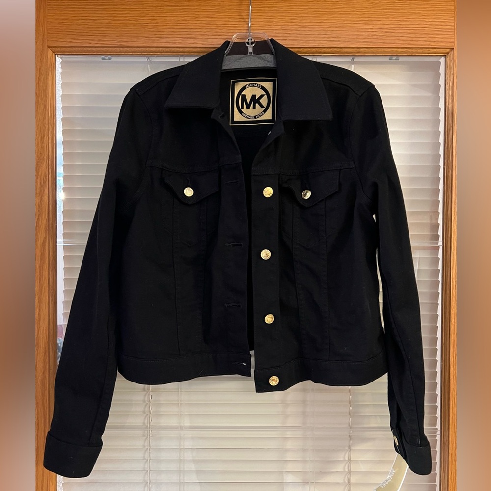 NWT Michael Kors Black Denim Jacket with Gold Buttons